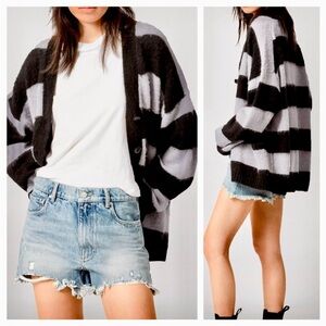 All Saints Allsaints Gray Wide Striped Punky Lou Wool Blend Knit Cardigan L